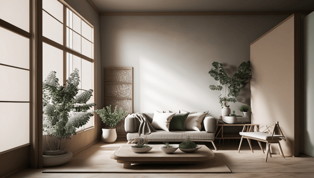 living room Japandi interior design style