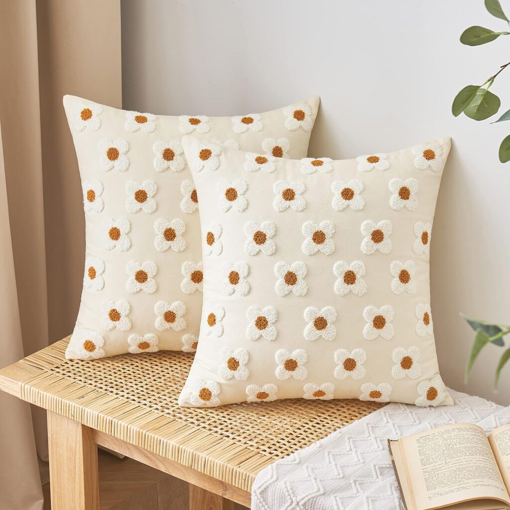 EMEMA Christmas Decorative Throw Pillow Covers Sun Flower Jacquard Pillowcase Cushion Case Square for Couch Sofa Bed Living Room Bedroom Set of 2