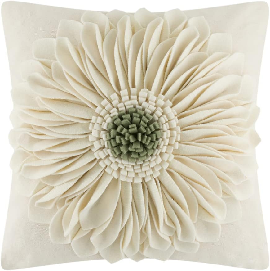 OiseauVoler 3D Sunflower Handmade Throw Pillow Covers Decorative Floral Pillowcases Cushion Covers for Couch Living Room Home Decor Creamy White