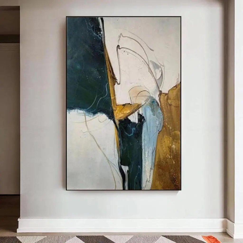 Modern Minimalist Living Room Ideas: Top Interior Design Tips 6 Abstract Beige and Green Canvas Painting Modern Minimalist