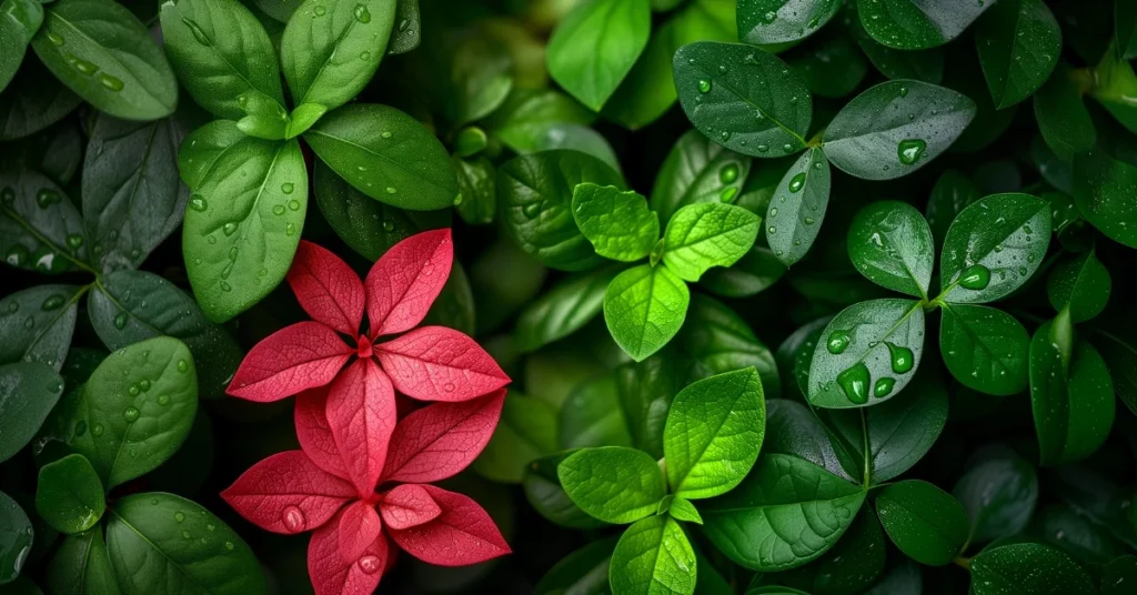 Vibrant Red and green leaves showing the contrast of colors 