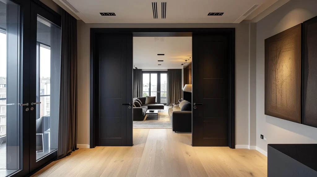 a modern apartment embracing minimalism black door