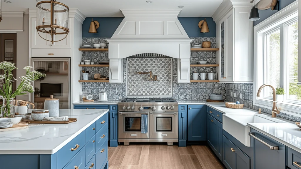 classic elegance of a blue and white kitchen