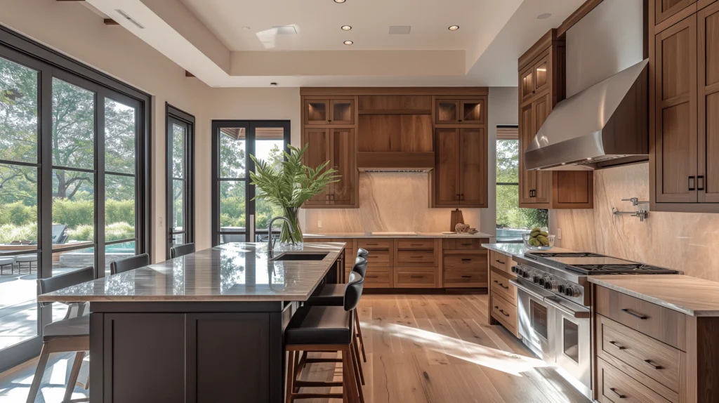 elegant kitchen with wood cabinets