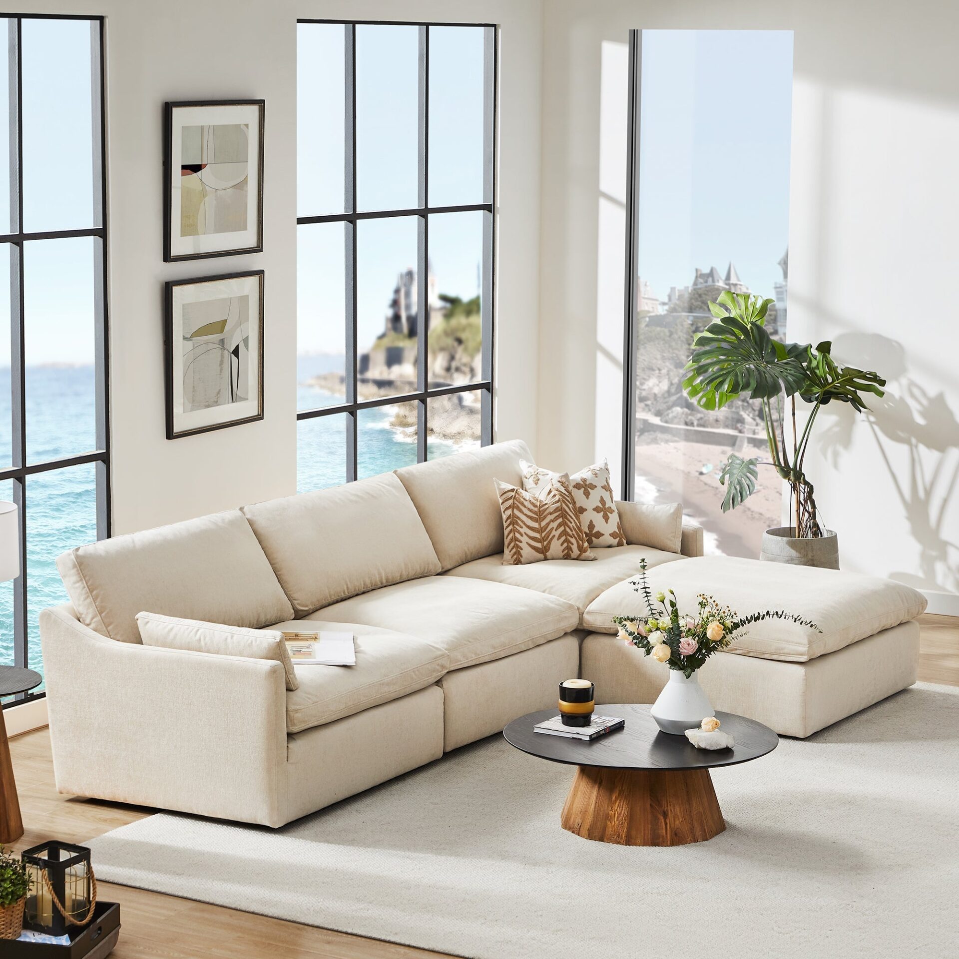 Kenna Modular 4-Piece Sectional Sofa With Chaise - Cream | Inside Decors