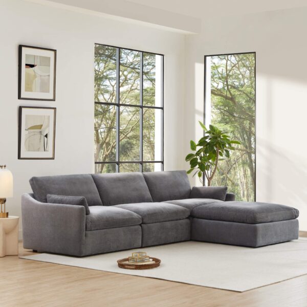 Kenna Modular 4-Piece Sectional Sofa With Chaise - Color Dark Grey